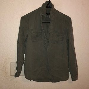Talbots green utility half button top